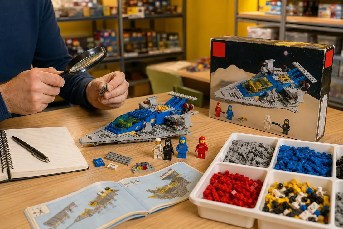LEGO® set, minifiguren en losse onderdelen worden gecontroleerd om de waarde te bepalen