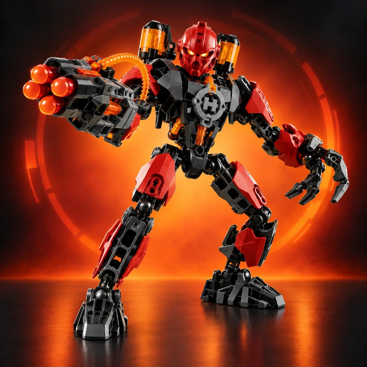 LEGO® Hero Factory Nitroblast robot op vurige oranje sci-fi achtergrond