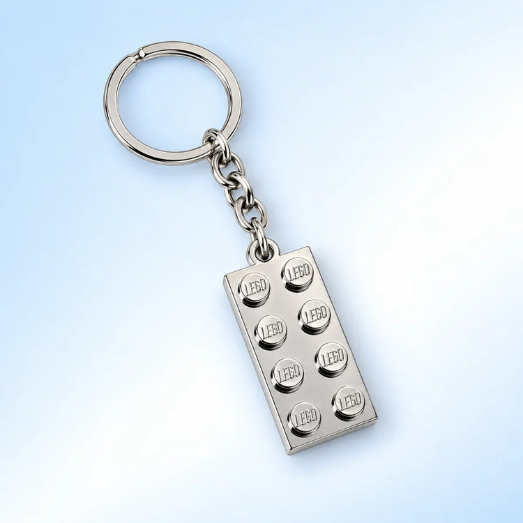 Zilverkleurige LEGO® metalen 2 bij 4 plaat sleutelhanger 5006330 met ketting en sleutelring