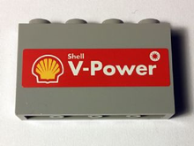 Part 14718pb003 - Panel 1 x 4 x 2 with Side Supports - Hollow Studs with Shell Logo and 'Shell V-Power' on Red Background Pattern (Sticker) - Set 40194 - De BrickPlaats