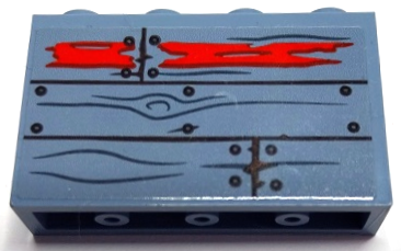 Part 14718pb071 - Panel 1 x 4 x 2 with Side Supports - Hollow Studs with Wooden Boards, Wood Grain, Nails and Red Paint Pattern (Sticker) - Set 70422 - De BrickPlaats