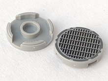 Part 14769pb003 - Tile, Round 2 x 2 with Bottom Stud Holder with Fine Mesh Grille Manhole Cover Pattern - De BrickPlaats