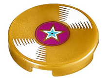 Part 14769pb050 - Tile, Round 2 x 2 with Bottom Stud Holder with Vinyl Record with Magenta Center and Star Pattern - De BrickPlaats