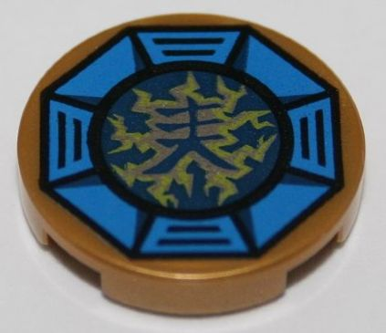 Part 14769pb066 - Tile, Round 2 x 2 with Bottom Stud Holder with Airjitzu Lightning Symbol in Blue Octagon Pattern - De BrickPlaats