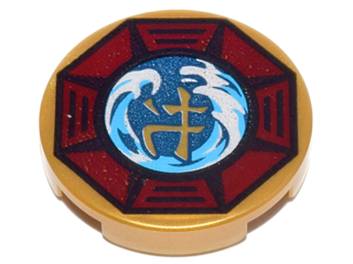 Part 14769pb144 - Tile, Round 2 x 2 with Bottom Stud Holder with Airjitzu Wave Symbol in Dark Red Octagon Pattern - De BrickPlaats
