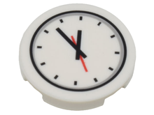 Part 14769pb356 - Tile, Round 2 x 2 with Bottom Stud Holder with Clock and Red and Black Hands Pattern - De BrickPlaats