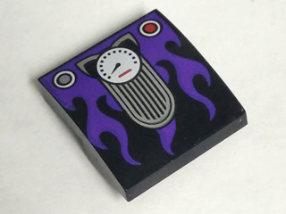 Part 15068pb094 - Slope, Curved 2 x 2 x 2/3 with Cat Ears Speedometer and Dark Purple Flames Pattern - De BrickPlaats