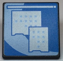 Part 15210pb059 - Road Sign 2 x 2 Square with Open O Clip with Light Blue Curved Center Stripe and Small Squares Pattern (Computer Screen) - De BrickPlaats