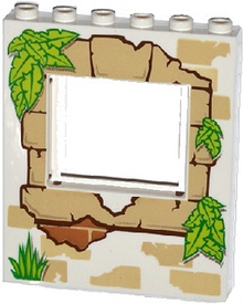 Part 15627pb007 - Panel 1 x 6 x 6 with Window with Tan Bricks, Grass and Leaves Pattern - De BrickPlaats