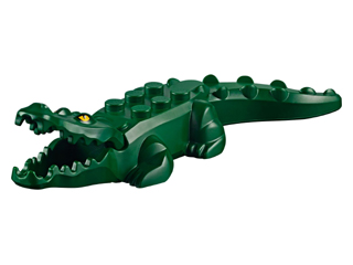 Part 18904c02pb01 - Alligator / Crocodile with 20 Teeth with Yellow Eyes with White Glints Pattern with Light Bluish Gray Technic, Pin 1/2 - De BrickPlaats