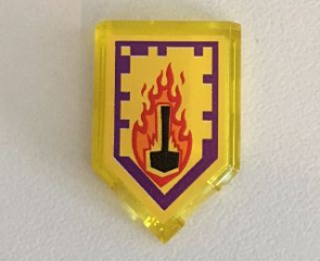 Part 22385pb047 - Tile, Modified 2 x 3 Pentagonal with Nexo Power Shield Pattern - Flame Wreck - De BrickPlaats