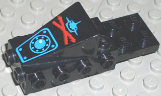 Part 2336pb01 - Cockpit Space Nose with Aquazone Aquashark Blue Shark with Red 'X' Pattern - De BrickPlaats