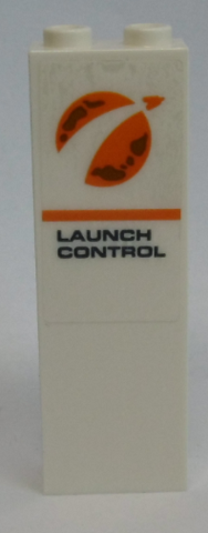 Part 2454pb154 - Brick 1 x 2 x 5 with Orange City Mars Exploration Logo and 'LAUNCH CONTROL' Pattern (Sticker) - Set 60228 - De BrickPlaats