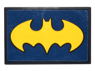 Part 26603pb002 - Tile 2 x 3 with Bright Light Orange Bat Symbol on Dark Blue Background Pattern (Sticker) - Set 41230 - De BrickPlaats