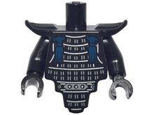 Part 28680pb01c01 - Torso, Modified Short with Smooth Armor Breastplate with Shoulder Pads and Silver Armor and Dark Blue Tassels Pattern / Black Arms / Black Hands - De BrickPlaats