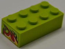 Part 3001pb091 - Brick 2 x 4 with Red and Yellow Flame Top Half Pattern on Both Ends (Stickers) - Set 8199 - De BrickPlaats