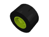 Part 30027bc01 - Wheel 8mm D. x 9mm for Slicks, Hole Notched for Wheels Holder Pin with Black Tire Smooth Small Wide Slick (30027b / 30028) - De BrickPlaats