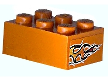 Part 3002pb14 - Brick 2 x 3 with Orange Flame Pattern on Both Ends (Stickers) - Set 8641 - De BrickPlaats