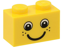 Part 3004pb085 - Brick 1 x 2 with Eyes and Freckles and Smile Pattern - De BrickPlaats