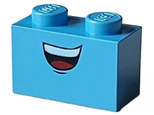 Part 3004pb102 - Brick 1 x 2 with Open Mouth Smile with Top Teeth and Red Tongue, Chin Dimple Pattern (Cars Guido) - De BrickPlaats