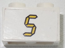 Part 3004pb136 - Brick 1 x 2 with Yellow Digital '5' on White Background Pattern (Sticker) - Set 3568 - De BrickPlaats