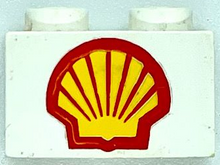 Part 3004pb355 - Brick 1 x 2 with Large Shell Logo Pattern - Debossed Print - De BrickPlaats