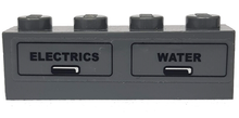 Part 3010pb052L - Brick 1 x 4 with Black 'ELECTRICS' and 'WATER' Pattern (Sticker) - Set 7938 - De BrickPlaats