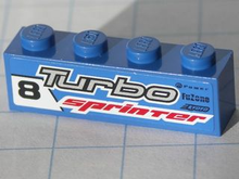 Part 3010pb114R - Brick 1 x 4 with Black '8' and Gray 'Turbo' and Red 'sprinter' Pattern Model Right side (Sticker) - Set 8120 - De BrickPlaats