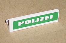 Part 30413pb006 - Panel 1 x 4 x 1 with White 'POLIZEI' on Green Background Pattern (Sticker) - Set 7236-1 - De BrickPlaats