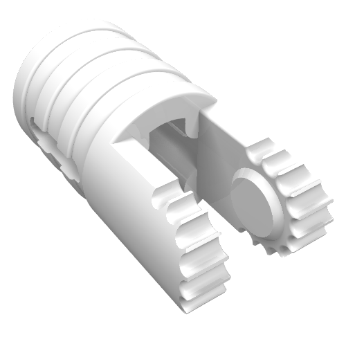 Part 30553 - Hinge Cylinder 1 x 2 Locking with 2 Fingers, 9 Teeth and Axle Hole on Ends with Slots - De BrickPlaats