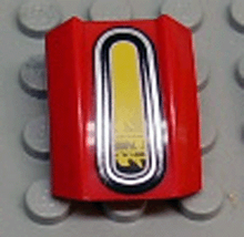 Part 30602pb022 - Slope, Curved 2 x 2 Lip with Yellow and Dark/Light Gray Pattern - De BrickPlaats