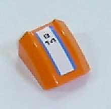 Part 30602pb034 - Slope, Curved 2 x 2 Lip with 2 Blue Stripes and 'B14' Pattern (Sticker) - Set 7737 - De BrickPlaats