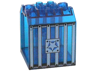 Part 30639pb01 - Container, Box Open Ended 4 x 4 x 4 with 1 Locking Hinge Finger on Each End with Jail Bars and Star Pattern - De BrickPlaats