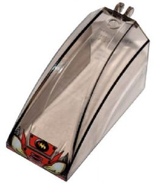 Part 30649px2 - Windscreen 8 x 4 x 4 Curved with 2 Fingers with Headlights and Fire Logo Pattern - De BrickPlaats