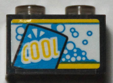 Part 3065pb21 - Brick 1 x 2 without Bottom Tube with Dark Azure Bubbles and Yellow 'COOL' Pattern (Sticker) - Set 70422 - De BrickPlaats