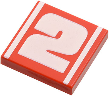 Part 3068pb0006 - Tile 2 x 2 with Number 2 Bold White and Stripes Pattern - De BrickPlaats