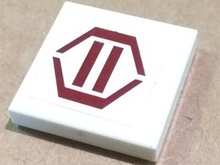 Part 3068pb0297 - Tile 2 x 2 with Dark Red Hexagon and Two Stripes Pattern (Sticker) - Set 8085 - De BrickPlaats