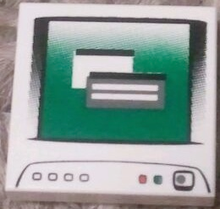 Part 3068pb0381 - Tile 2 x 2 with Computer Monitor with Dark Bluish Gray Circle Power Switch Pattern - De BrickPlaats