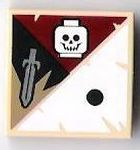 Part 3068pb0417 - Tile 2 x 2 with 1 Black Dot, Skull and Sword Pattern - De BrickPlaats