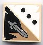Part 3068pb0419 - Tile 2 x 2 with 3 Black Dots and Sword Pattern - De BrickPlaats