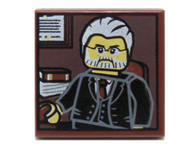 Part 3068pb0699 - Tile 2 x 2 with Portrait of Male Minifigure with Gray Hair, Beard and Black Suit Pattern - De BrickPlaats