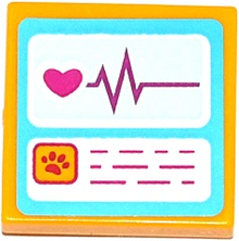 Part 3068pb0913 - Tile 2 x 2 with Screens with Heart, Heart Monitor Graph and Animal Paw Pattern (Sticker) - Set 41085 - De BrickPlaats