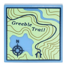 Part 3068pb1011 - Tile 2 x 2 with Map Topographical Trail with Compass Rose and 'Greeble Trail' Pattern - De BrickPlaats