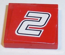 Part 3068pb1066 - Tile 2 x 2 with Number 2 White with Black Outline on Red Background Pattern (Sticker) - Set 8168 - De BrickPlaats