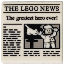 Part 3068pb1105 - Tile 2 x 2 with Newspaper 'THE LEGO NEWS' and 'The greatest hero ever!' Pattern - De BrickPlaats