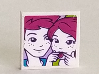 Part 3068pb1297 - Tile 2 x 2 with Portrait of Male and Female with Tongue Sticking Out Pattern (Sticker) - Set 41335 - De BrickPlaats