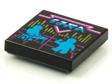 Part 3068pb1614 - Tile 2 x 2 with BeatBit Album Cover - Dark Azure Keyboardist and Singer Silhouettes Pattern - De BrickPlaats