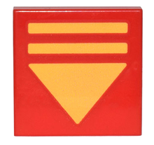 Part 3068pb2010 - Tile 2 x 2 with Yellow Triangle Arrow and 2 Lines Pattern - De BrickPlaats