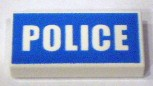 Part 3069pb0139 - Tile 1 x 2 with White 'POLICE' on Blue Background Pattern (Printed) - De BrickPlaats