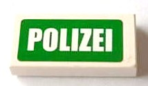 Part 3069pb0156 - Tile 1 x 2 with White 'POLIZEI' on Green Background Pattern (Sticker) - Sets 7235-1 / 7236-1 / 7237 - De BrickPlaats